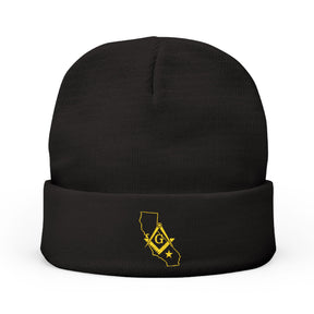 Master Mason Blue Lodge Beanie - Knit Embroidery Gold Square & Compass G California Mason - Bricks Masons