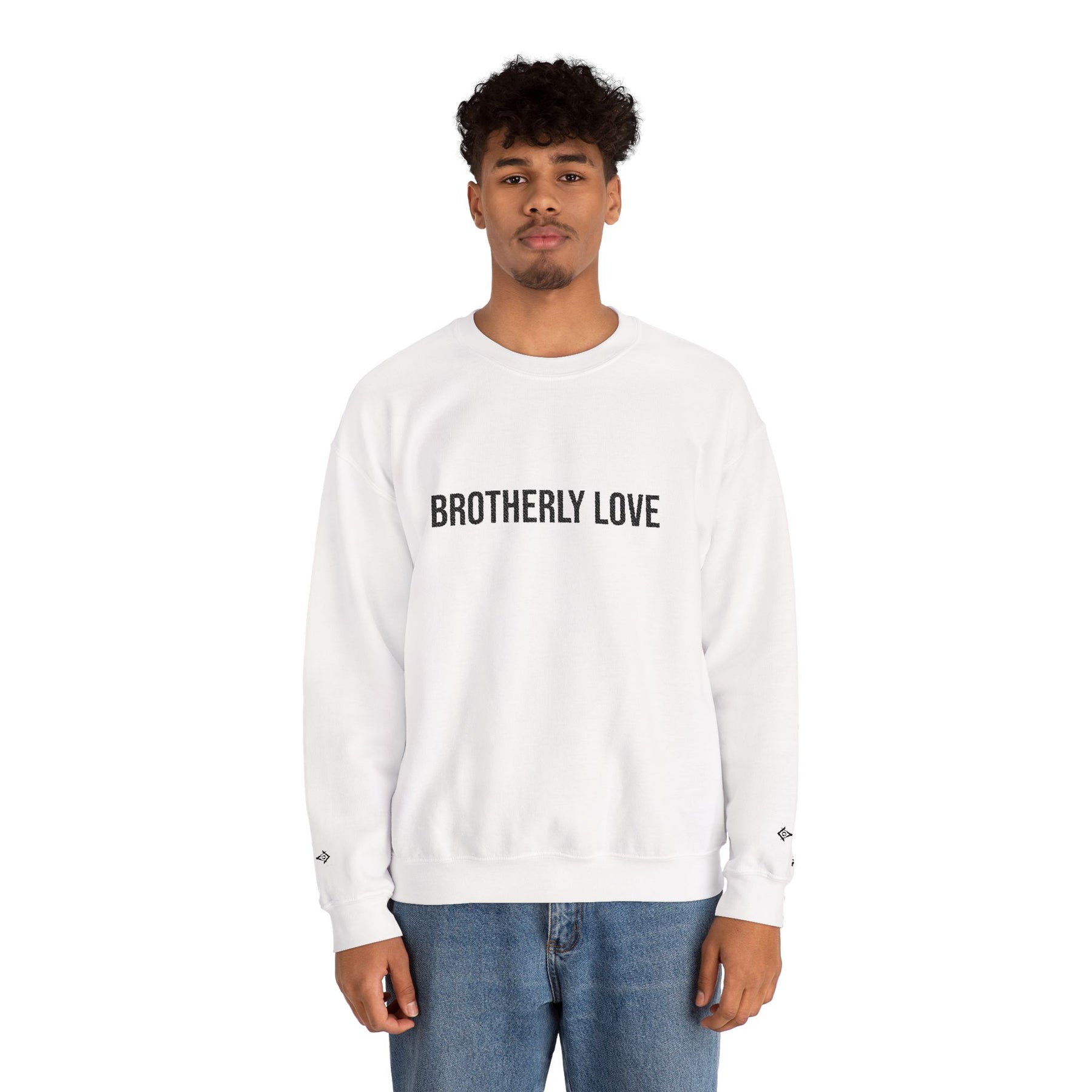Master Mason Blue Lodge Sweatshirt - Brotherly Love Front & Sleeves Embroidery - Bricks Masons