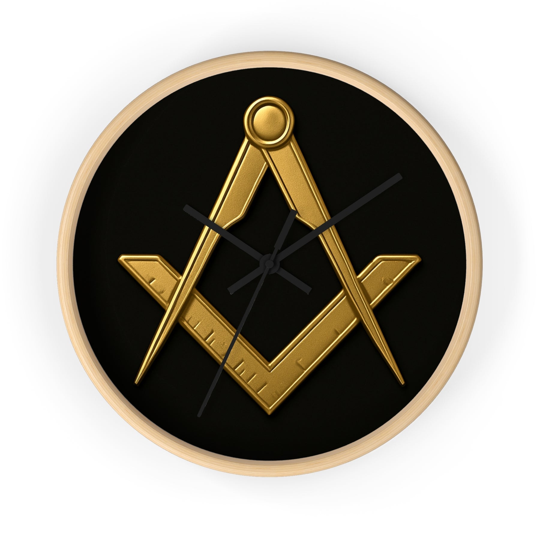 Master Mason Blue Lodge Clock - Classic Square & Compass on Wood Frame - Bricks Masons