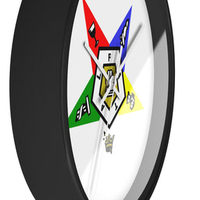 OES Clock - White Dial with Star Emblem in Wooden Frame - Bricks Masons