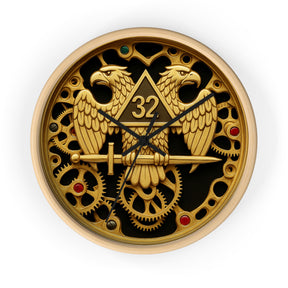 32nd Degree Scottish Rite Clock - Double Headed Eagle with Open Gear - Bricks Masons