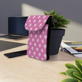 OES Cell Phone Wallet - Pink & White Stars Microfiber Leather - Bricks Masons