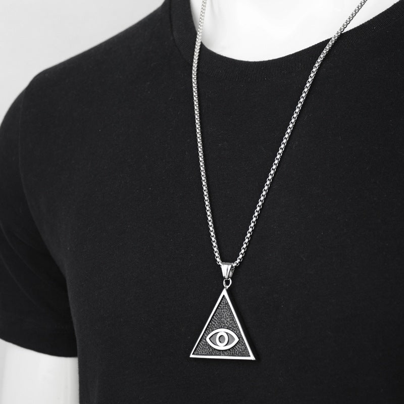 Eye Of Providence Necklace - Titanium Steel Black & Silver Pendant - Bricks Masons