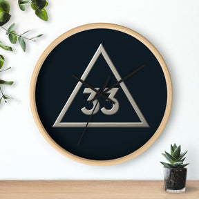 33rd Degree Scottish Rite Clock - Silver Triangle with 33 on Wooden Frame - Bricks Masons