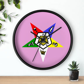 OES Clock - Classic Wood Frame with Star Emblem Design - Bricks Masons