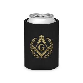 Master Mason Blue Lodge Can Cooler - Gold Square & Compass G With Wreath - Bricks Masons