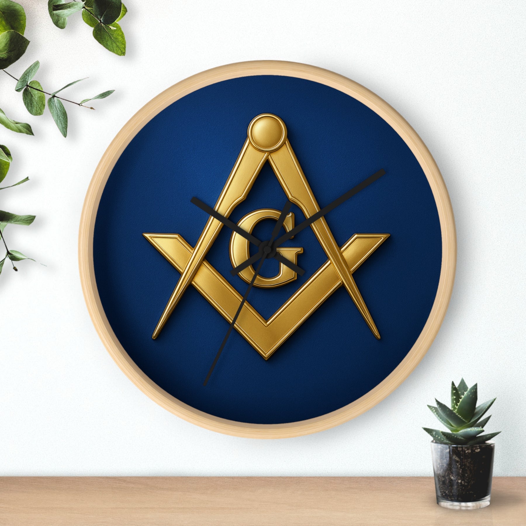 Master Mason Blue Lodge Clock - S & C Emblem on Elegant Wooden Frame - Bricks Masons