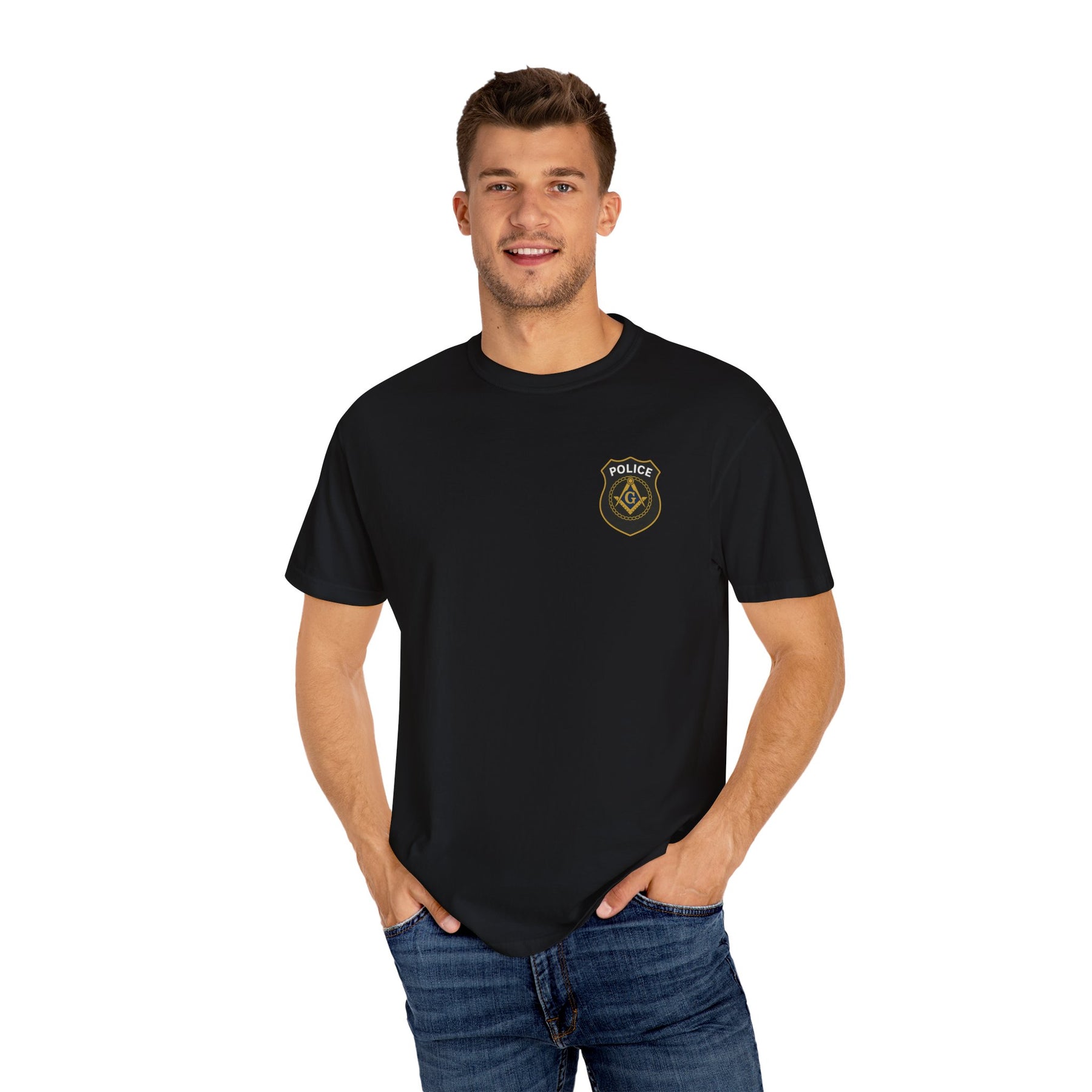 Master Mason Blue Lodge T-Shirt - Police Mason Garment-Dyed Tee - Bricks Masons