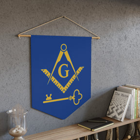 International Masons Pennant - Square and Compass G on Blue Polyester Twill - Bricks Masons
