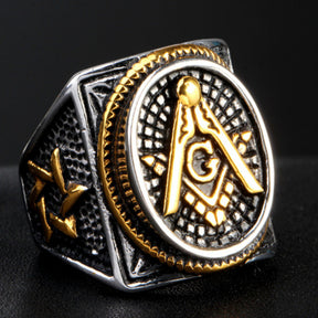 Master Mason Blue Lodge Ring - Square & Compass G Silver & Gold Stainless Steel - Bricks Masons