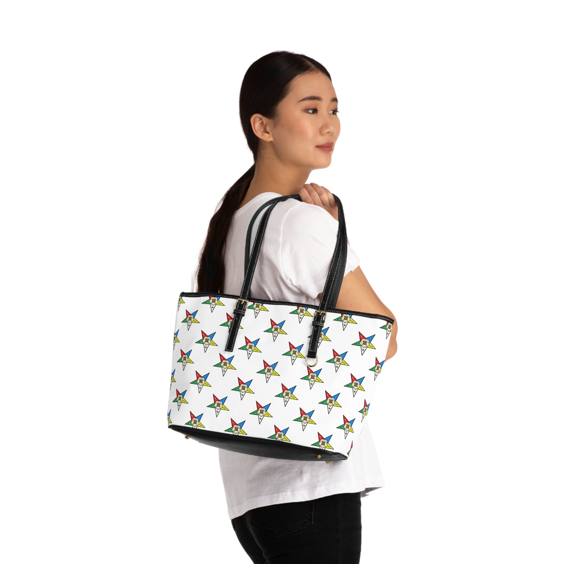 OES Handbag - White PU Leather With Stars - Bricks Masons