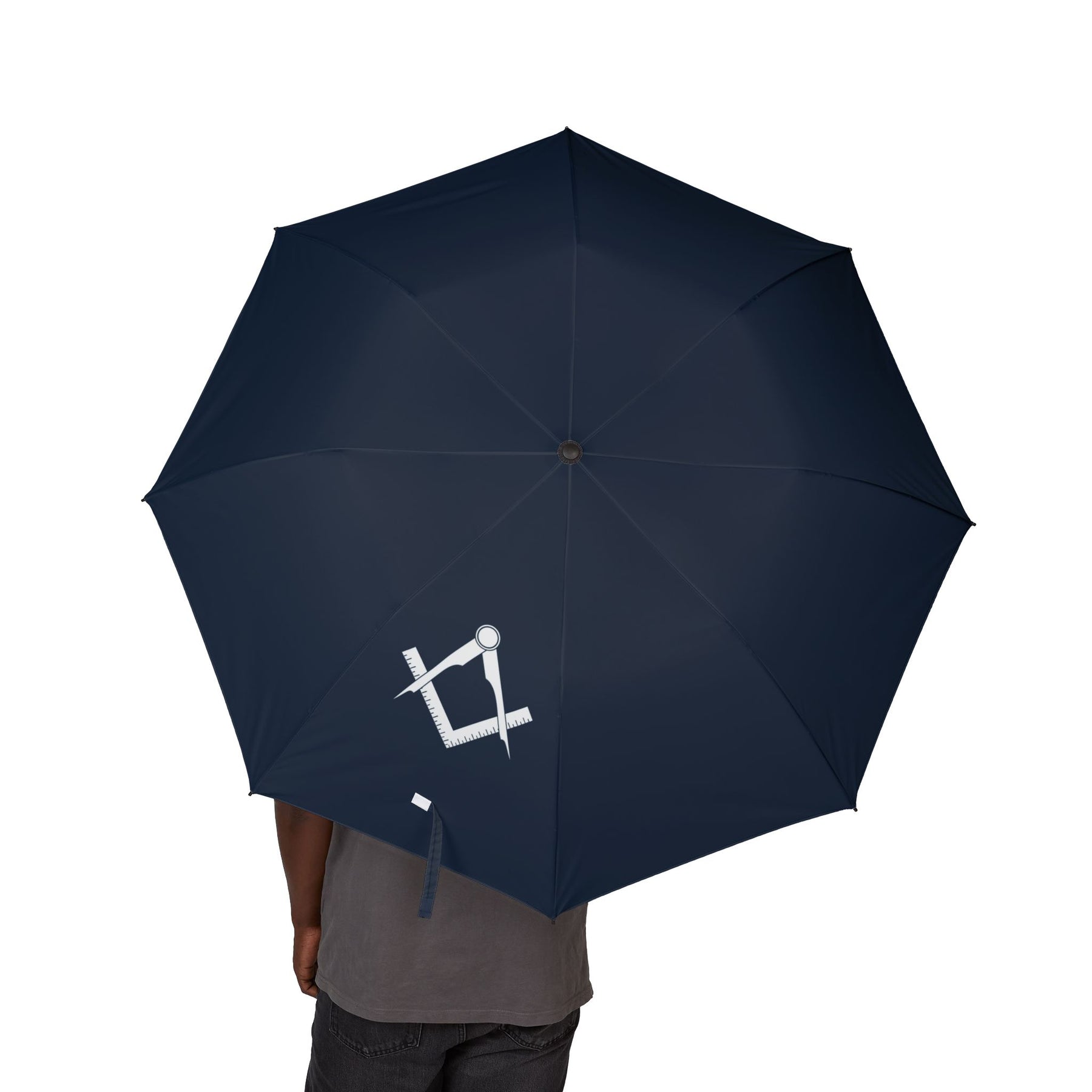Master Mason Blue Lodge Umbrella - Square & Compass Semi-Automatic Foldable Umbrella - Bricks Masons