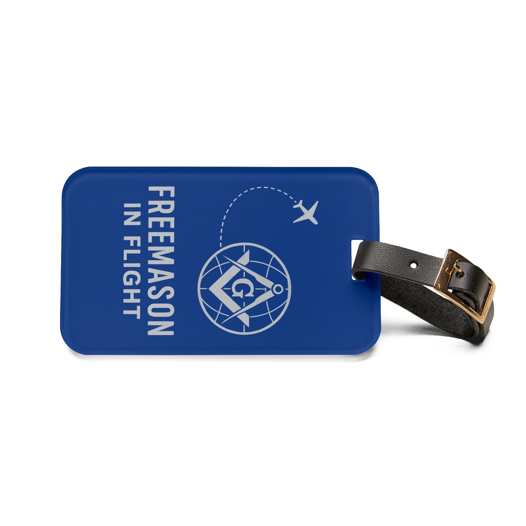 Master Mason Blue Lodge Luggage Tag - Freemason In Flight With Black Leather Strap - Bricks Masons