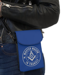 Master Mason Blue Lodge Cell Phone Wallet - Mason In Transit Blue Microfiber Leather - Bricks Masons