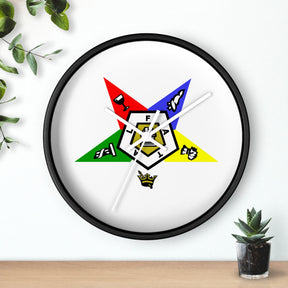 OES Clock - White Dial with Star Emblem in Wooden Frame - Bricks Masons