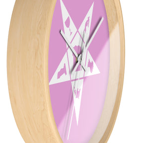 OES Clock - Wood Frame with White OES Emblem on Pink Dial - Bricks Masons