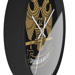 32nd Degree Scottish Rite Clock - Double Headed Eagle on Black Dial with Motto - Bricks Masons