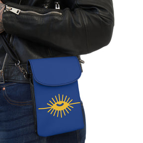 Knights of the All Seeing Eye Cell Phone Wallet - Blue Microfiber Leather With Gold Eye - Bricks Masons