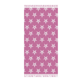 OES Towel - Beach Pink With White Stars Polyester With Knotted Tassels - Bricks Masons