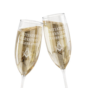 Master Mason Blue Lodge Champagne Flute - S&C G Initiated Elevated Celebrated