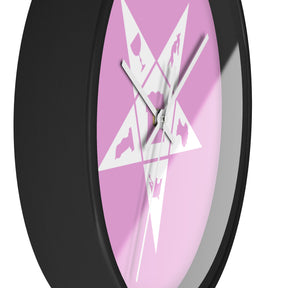 OES Clock - Wood Frame with White OES Emblem on Pink Dial - Bricks Masons