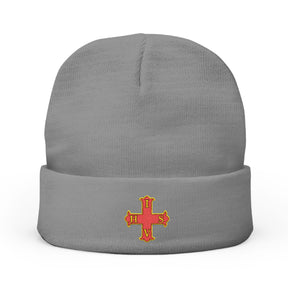 Red Cross of Constantine Beanie - Knit Embroidery Emblem - Bricks Masons
