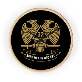 32nd Degree Scottish Rite Clock - Double Headed Eagle on Black Dial with Motto - Bricks Masons