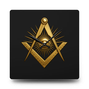 Master Mason Blue Lodge Clock - All Seeing Eye Within Square & Compass - Bricks Masons