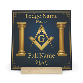 Master Mason Blue Lodge Plaque - Square & Compass G with Pillars Customized - Bricks Masons