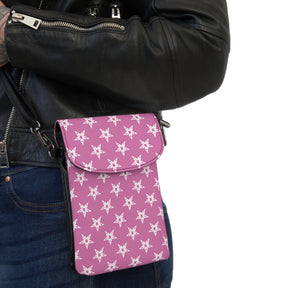 OES Cell Phone Wallet - Pink & White Stars Microfiber Leather - Bricks Masons