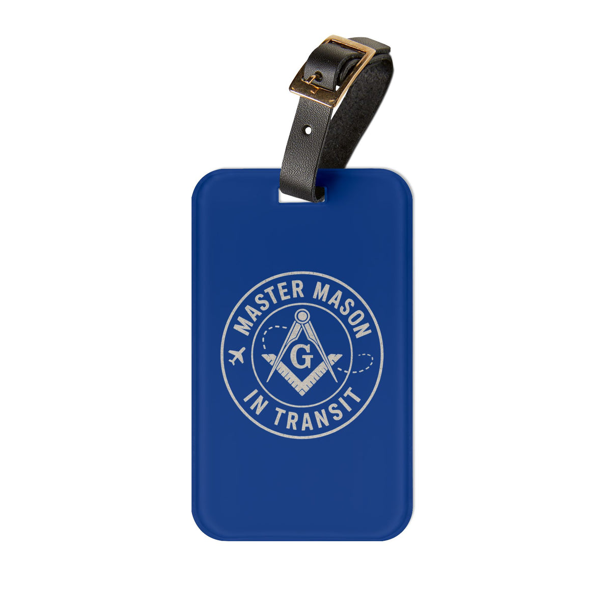 Master Mason Blue Lodge Luggage Tag - Blue Mason in Transit Black Leather Strap - Bricks Masons