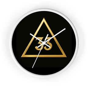 33rd Degree Scottish Rite Clock - Golden Triangle 33 Emblem on Wood Frame - Bricks Masons