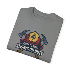 Master Mason Blue Lodge T-Shirt - Garment-Dyed Firefighter Tee - Bricks Masons