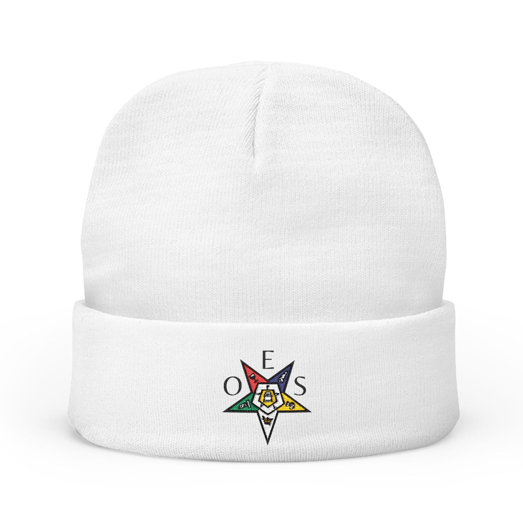 OES Beanie - White & Grey Knit Embroidery OES Star
