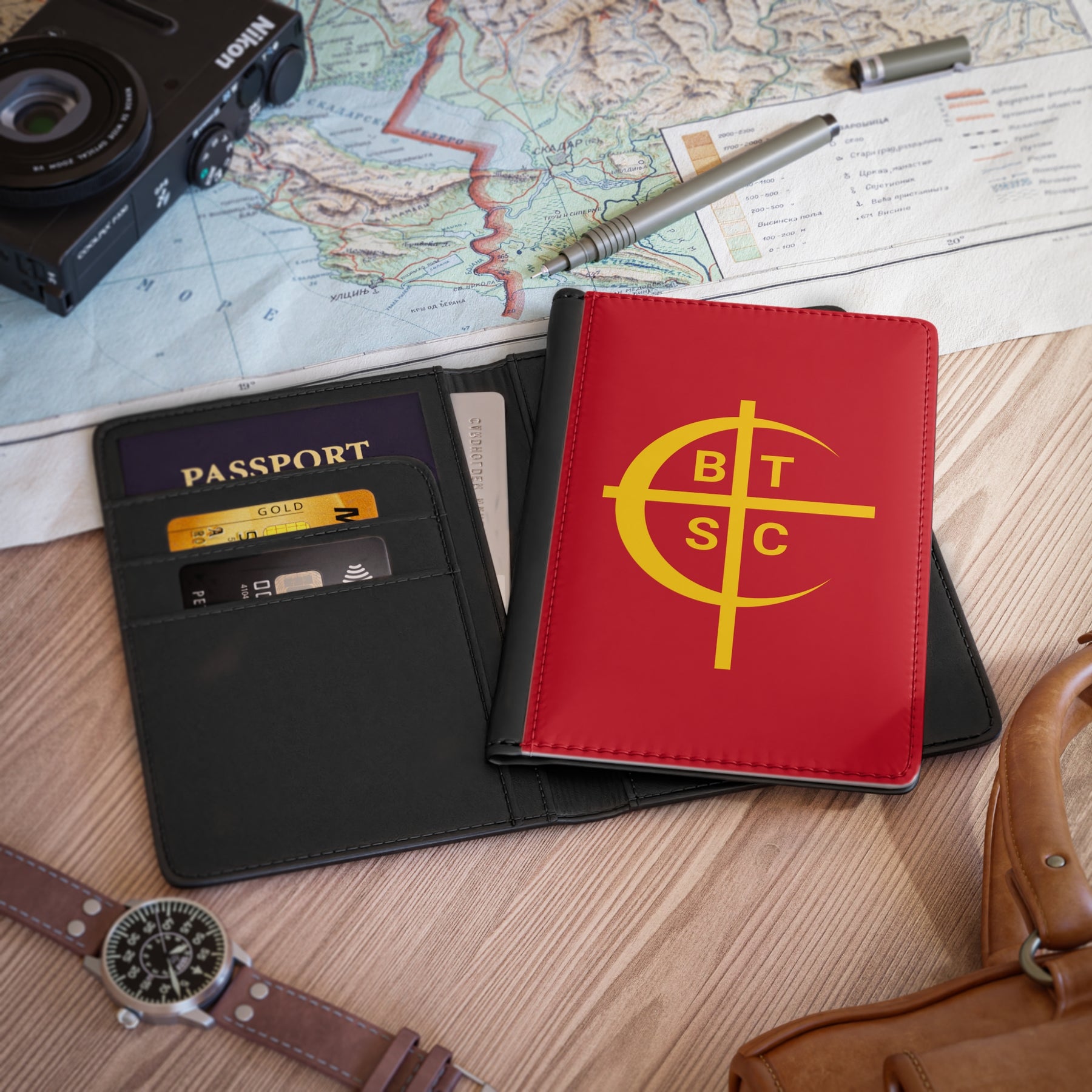 Council of Crusaders Passport Cover - Red PU Leather With Inner Compartments - Bricks Masons