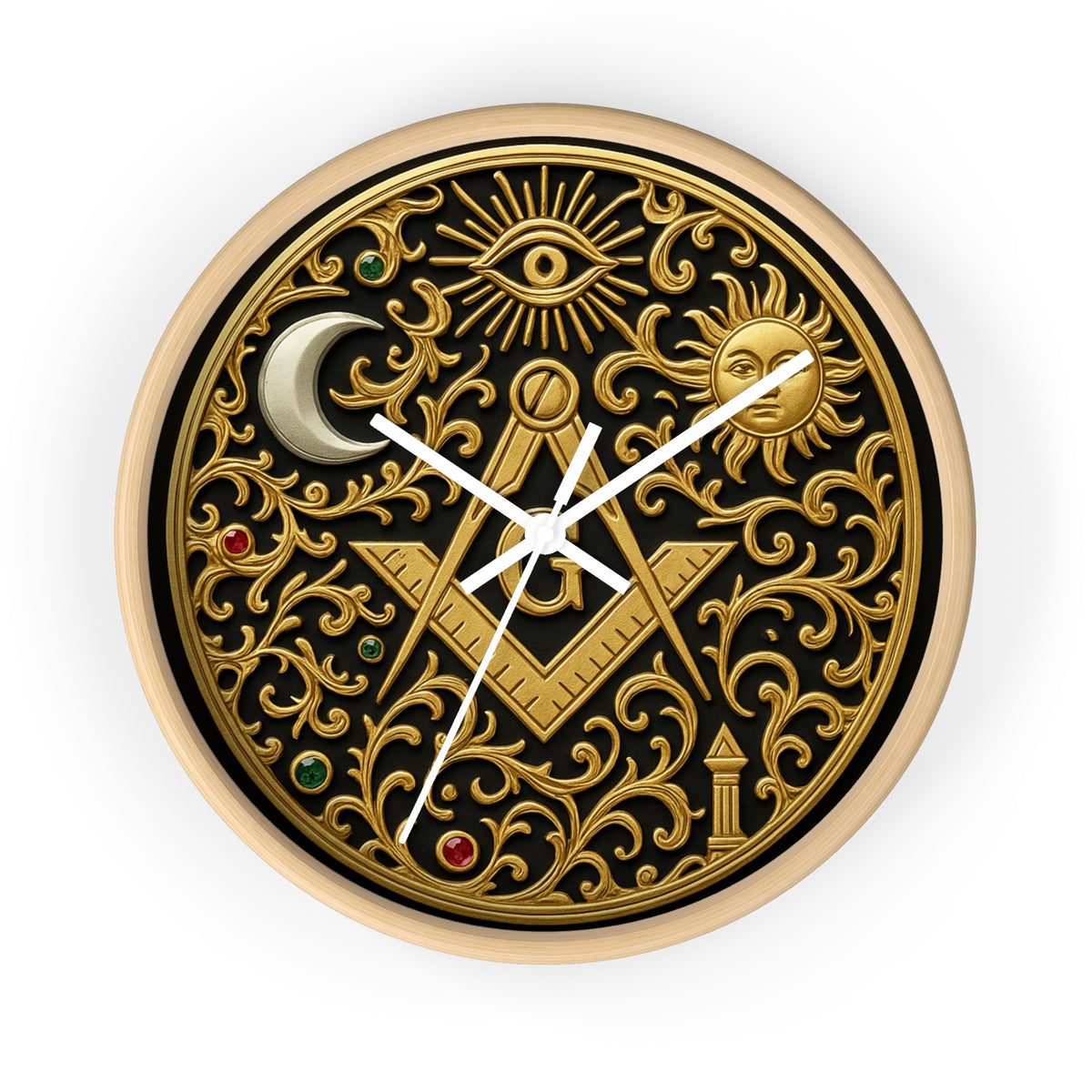 Master Mason Blue Lodge Clock - S&C G with Sun Moon & Eye with Golden Ornates - Bricks Masons
