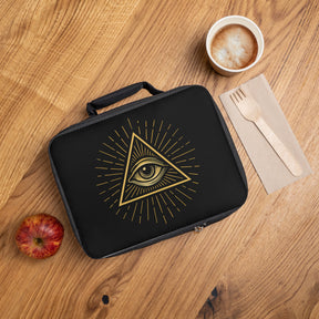 Eye of Providence Lunch Bag - Black & Gold Fully Insulated Zipper Closure - Bricks Masons