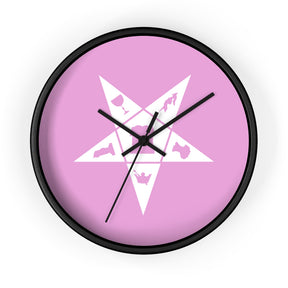 OES Clock - Wood Frame with White OES Emblem on Pink Dial - Bricks Masons