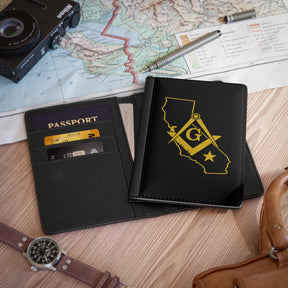 Master Mason Blue Lodge Passport Cover - California Mason Black PU Leather - Bricks Masons