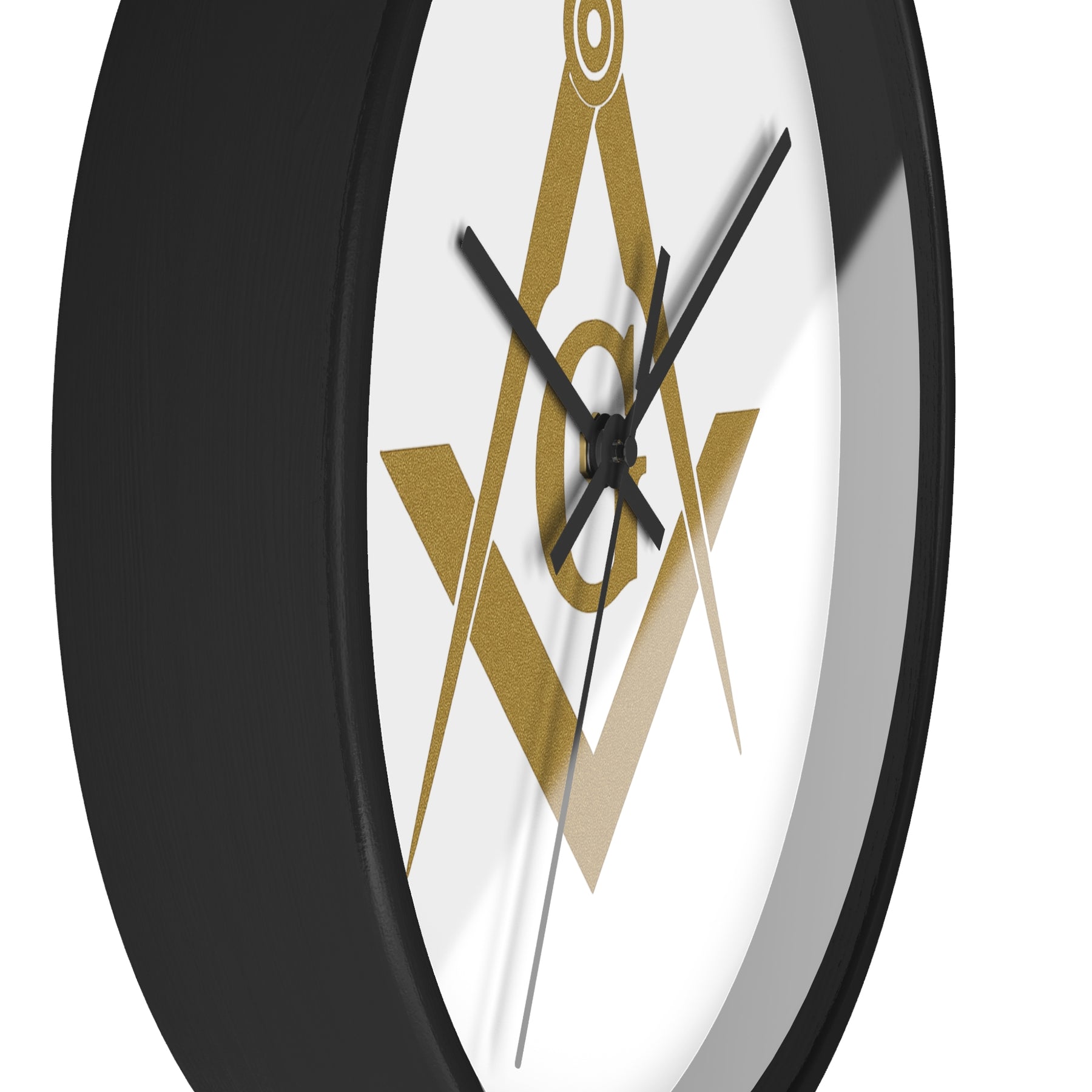 Master Mason Blue Lodge Clock - Golden Square & Compass G on White Dial - Bricks Masons