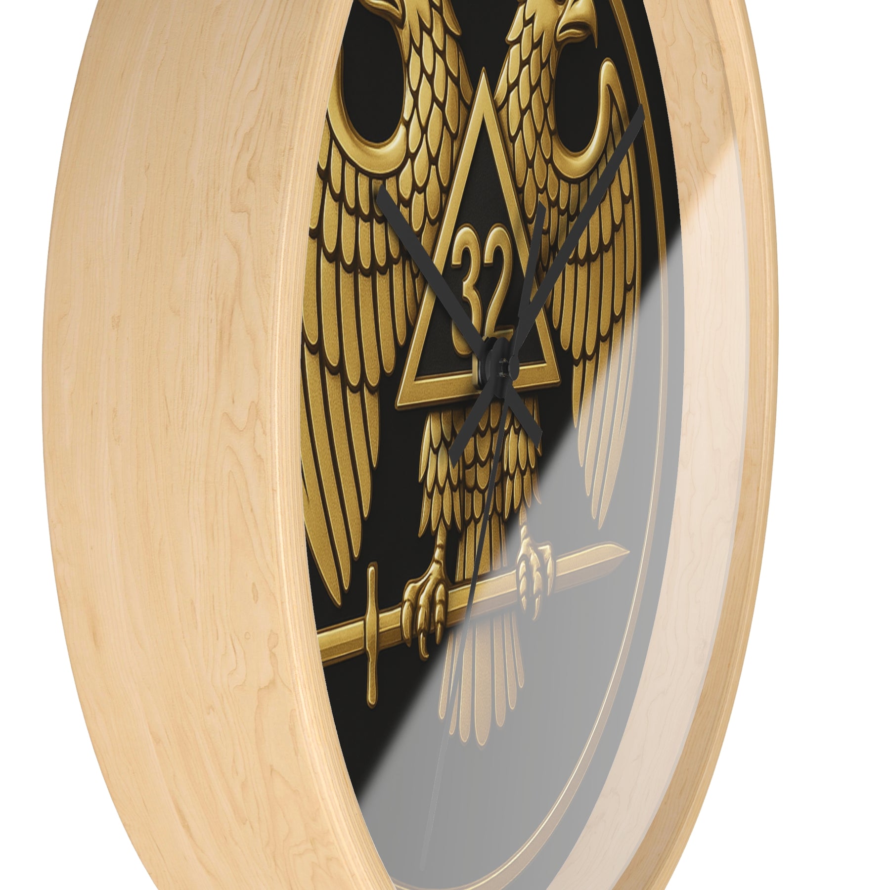 32nd Degree Scottish Rite Clock - Double Headed Eagle Emblem on Wood Frame - Bricks Masons