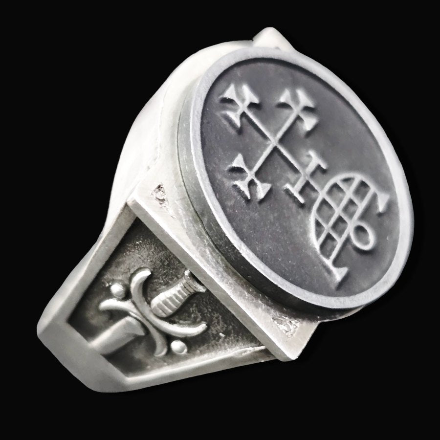 Demon Ring 4 Marques Samigina 72 Demons Lesser Key of Solomon Goetia In Silver 2.2 cm x 1.8 cm 18 Gr Art 1782 - Bricks Masons