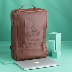 Past Master Blue Lodge California Regulation Backpack - Genuine Brown Leather - Bricks Masons