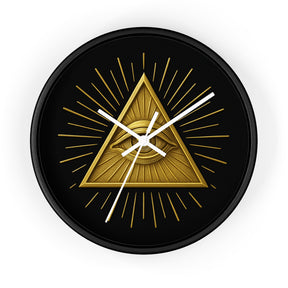 Eye of Providence Clock - Sacred Triangle Eye Emblem on Wooden Frame - Bricks Masons