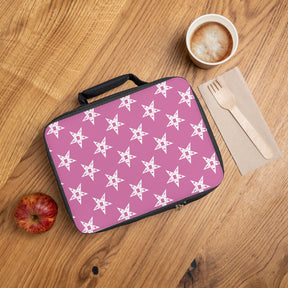 OES Lunch Bag - Pink & White Stars With Zipper Closure - Bricks Masons