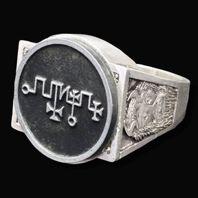 Demon Ring 61 PRESIDENT ZAGAN 72 Demons Lesser Key of Solomon Goetia In Silver 2.2 cm x 1.8 cm 18 Gr Art 1839 - Bricks Masons