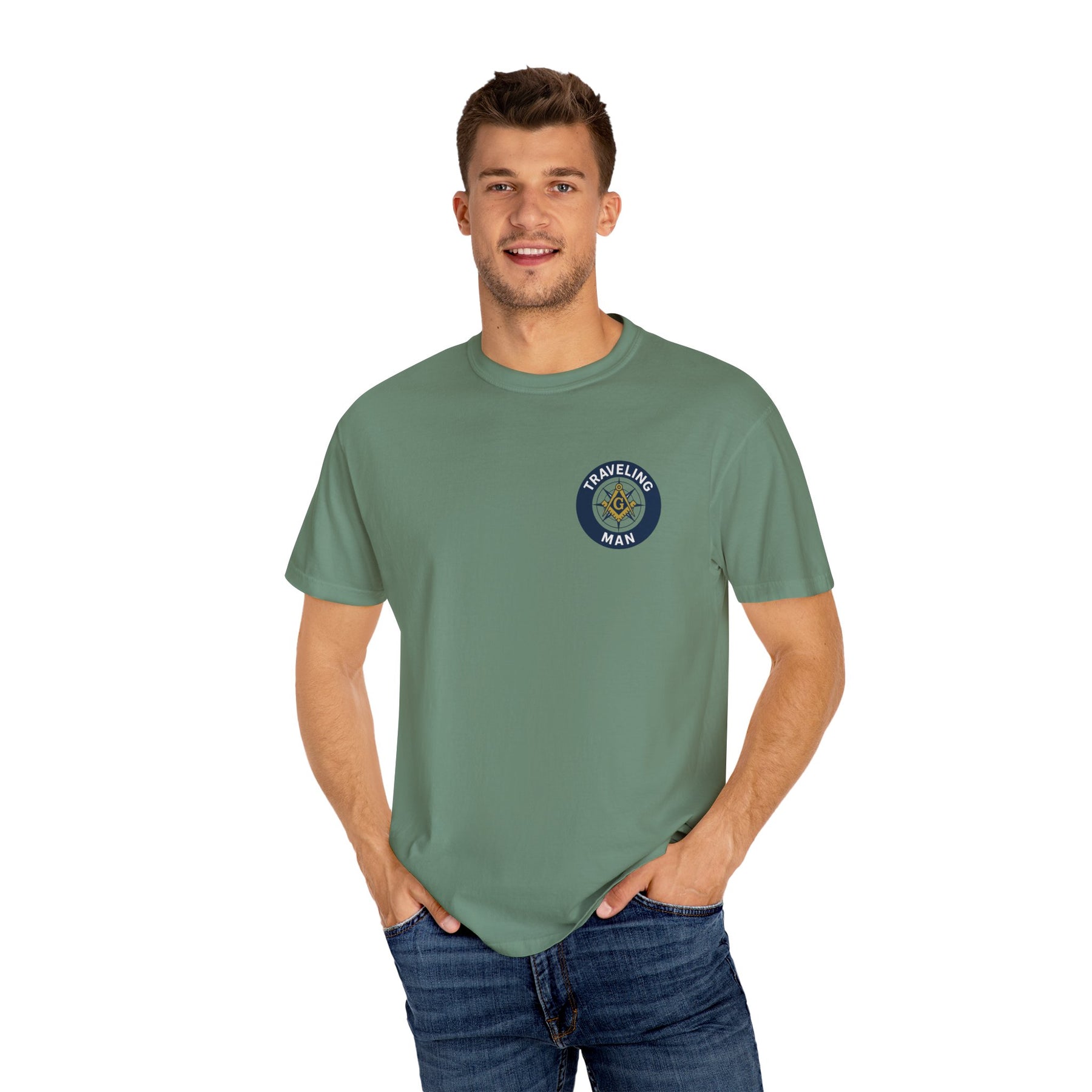 Master Mason Blue Lodge T-Shirt - Traveling Mason Garment-Dyed Tee - Bricks Masons