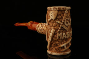 Master Mason Blue Lodge Meerschaum Pipe - Handcrafted Mason Gavel Shape