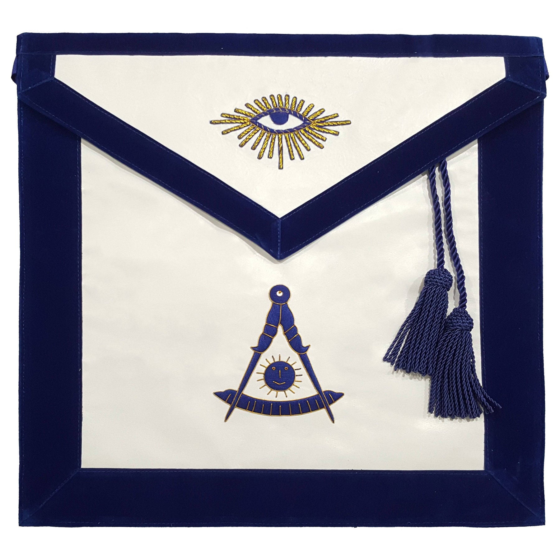 Past Master Blue Lodge California Regulation Apron - Blue with Bullion Hand Embroidery