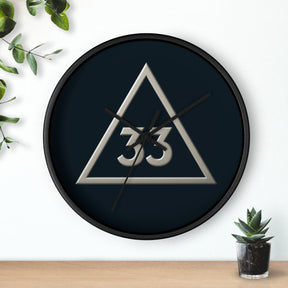 33rd Degree Scottish Rite Clock - Silver Triangle with 33 on Wooden Frame - Bricks Masons